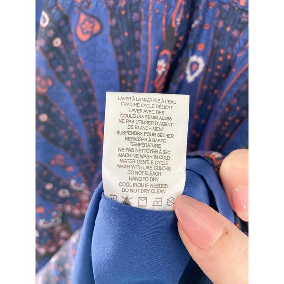 Women's Navy Blue Floral Notched Neck Pleated Longsleeve Mini Shift Dress size 6 - Picture 8 of 8